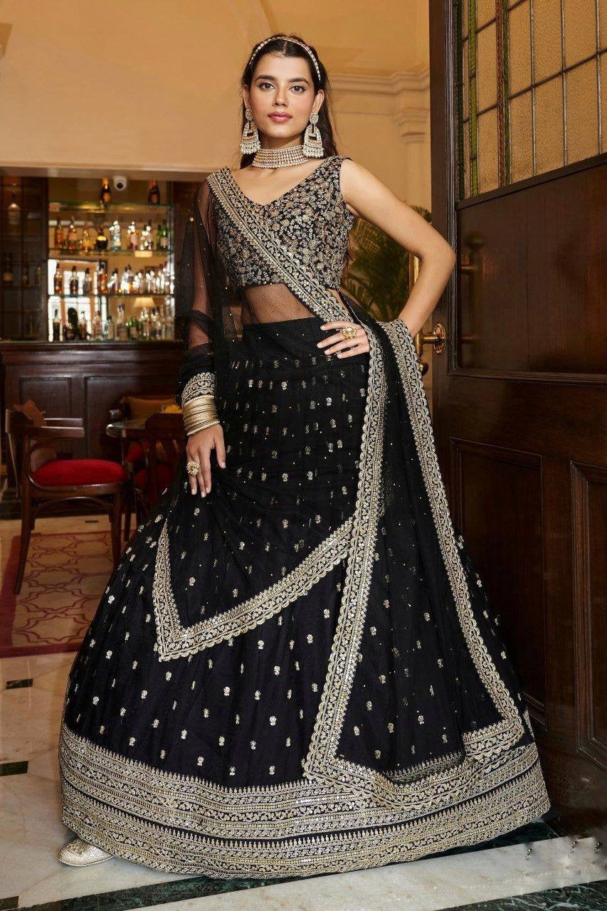 Black and gold sequins Lehenga