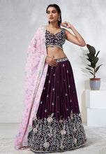 Burgundy Lehenga with floral dupatta