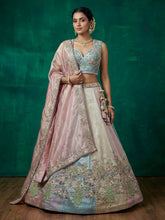 Pastel multicoloured organza lehenga - baby pink