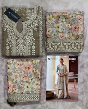Beige silk floral salwaar kameez suit