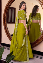 Parrot green Lehenga with pearl coding (skirt stitched)