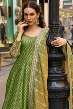 Green toned jacquard silk anarkali