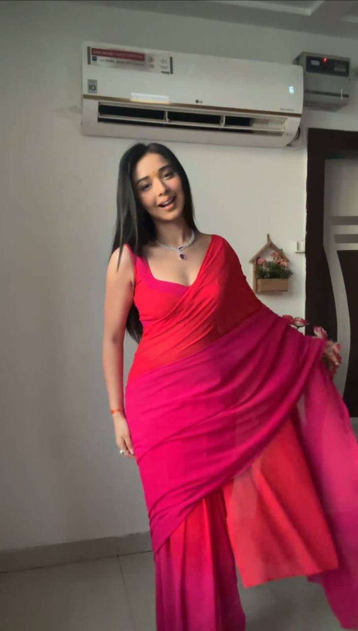 One minute red and cerise pink shaded saree