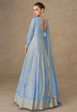 Sky blue chinon silk embroidered anarkali