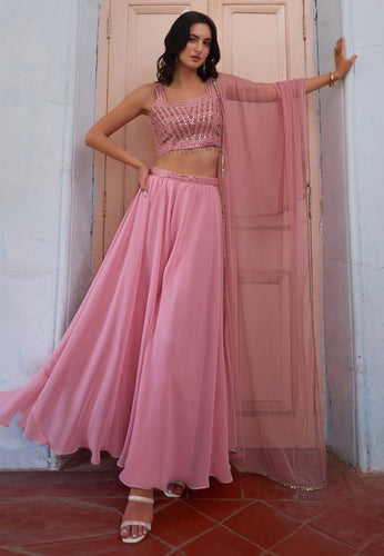 Pink georgette palazzo readymade