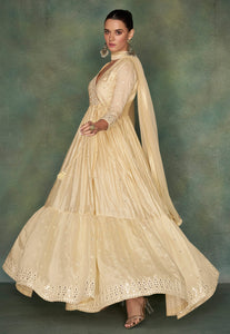 Janisha readymade - gold silk tiered anarkali