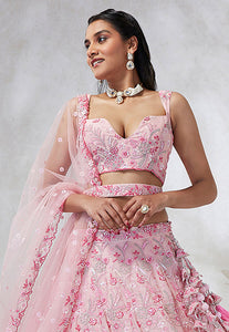 Pink and silver georgette Lehenga