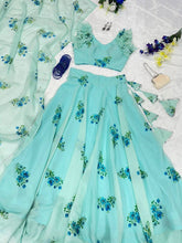 Mint geeen with blue floral readymade Lehenga