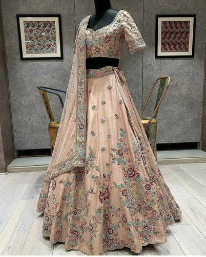 Peach fancy floral partywear lehenga