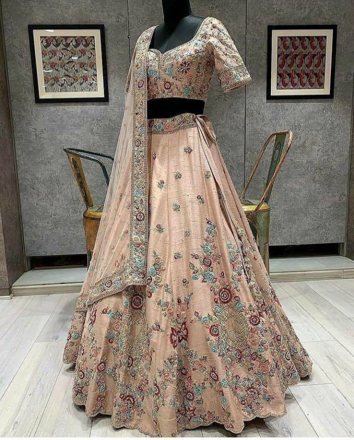 Peach fancy floral partywear lehenga