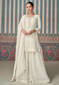 Janisha - white readymade chinon silk palazzo suit