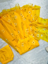 Yellow strappy floral salwaar kameez