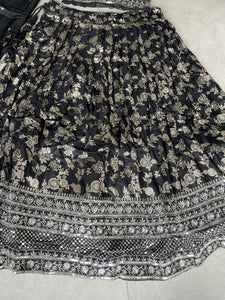 Black viscose jacquard Lehenga (skirt stitched)