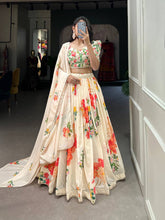 Cream floral print Georgette Lehenga