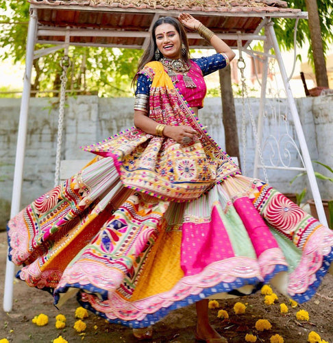 Rainbow cotton digital print with Mirror work chaniya choli (skirt stitched)