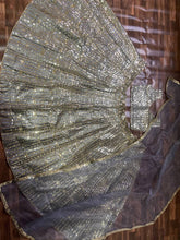 Exquisite grey gold satin partywear Lehenga