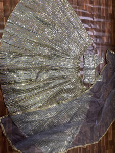Exquisite grey gold satin partywear Lehenga