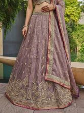 Mauve tissue embroidered lehenga
