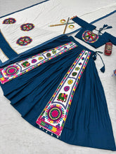 Blue and white pure cotton gamthi work readymade Chaniya Choli