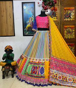 Rainbow cotton digital print with Mirror work chaniya choli (skirt stitched)
