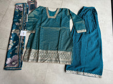 Deep teal chinon gharara style suit
