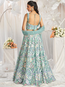 Sea green - multi colour pastel sequins Lehenga