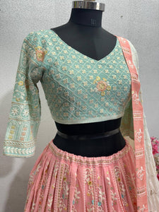 Pastel Lehenga - baby pink and green sequins Lehenga