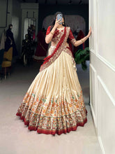 Tussar silk traditional Lehenga multi floral border in off white (skirt stitched)