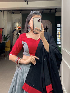 Grey and red pure cotton readymade chaniya choli