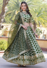 Green viscose jacquard Lehenga (skirt stitched)