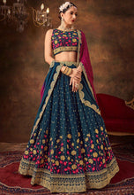 Teal blue and pink wedding Lehenga