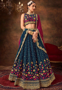 Teal blue and pink wedding Lehenga