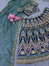 Dark green satin silk Lehenga