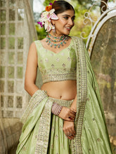 Pastel green chiffon embroidered Lehenga