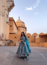 Azure and calming blue and gold Lehenga