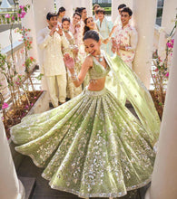 Mint green butterfly net Lehenga