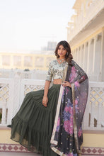 Mehendi green flaired Lehenga and stylish