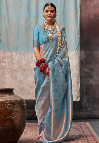 Sky blue savoy two toned silk saree