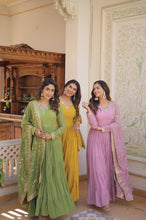 Pastel 5 layer gowns with sequinned dupatta in lavender