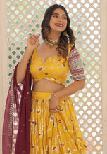 Viscose jacquard lehenga with 2D in yellow