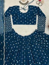 Blue flary thread work Lehenga (long sleeves + plus size)