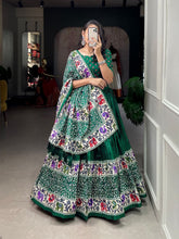 Crushed dola silk with bandhej print Lehenga in green (Skirt stitched)