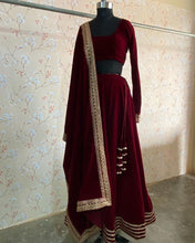 Elegant velvet maroon sequinned Lehenga