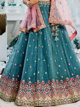 Steel blue multi thread embroidered Lehenga