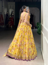Chiffon florals readymade Lehenga in yellow