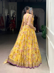 Chiffon florals readymade Lehenga in yellow
