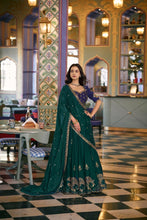 Rangoli silk green and blue contrasting lehenga