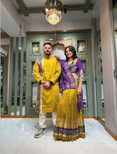 Mehendi and purple readymade chaniya choli (matching men’s kurta available £50)