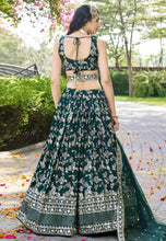 Bottle green dola silk jacquard Lehenga