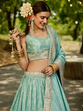 Sea green chiffon embroidered Lehenga